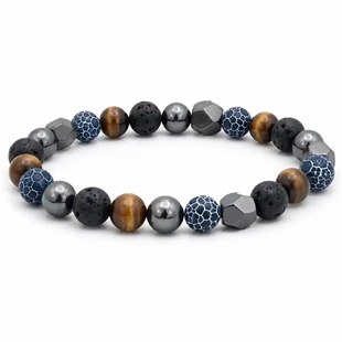 Blue Lapis Tiger Eye Herrenarmband – 8 mm Naturstein & Lava