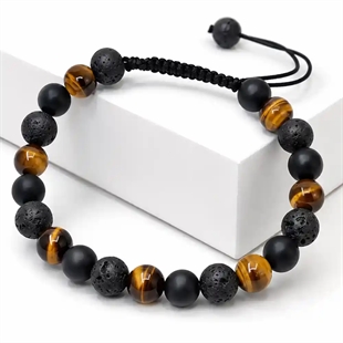 Nero Vulcano–Herrenarmband mit Lava & Tigerauge