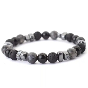 Perlenarmband für Männer mit lava blackstone und Hämatit