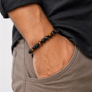 Nero Vulcano–Herrenarmband mit Lava & Tigerauge