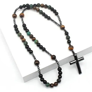 Chinio-Perlenkette mit schwarzem Kreuz