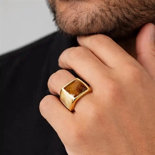 Tigerauge Herrenring aus vergoldetem Edelstahl – quadratischer Siegelring