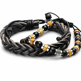 Armband-Set – Lederarmband & Perlenarmband im maskulinen Design