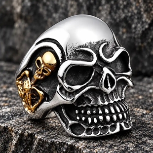 Doppio Teschio – Skull-Bikerring aus Edelstahl