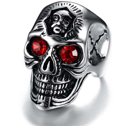 Rotes Auge Totenkopf - Biker Ring