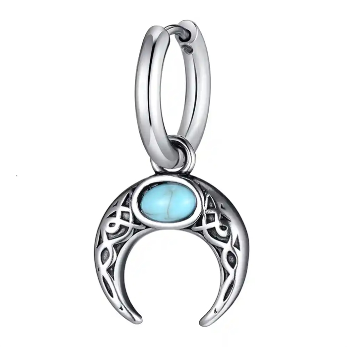 Herrenohrstecker aus Edelstahl mit Crescent-Mond und türkisem Stein