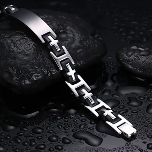 Silicon Herrenarmband aus Edelstahl und schwarzem Silikon – 20,5 cm