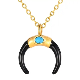 Golden Horn Halskette für Männer aus vergoldetem Stahl mit Türkisstein und schwarzem Horn – marjoe-herrenschmuck.de