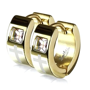 Goldener Kreuz- und Zirkon-Ohrring IP-plattiert