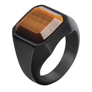 schwarzer Herrenring mit tiger eye Stein