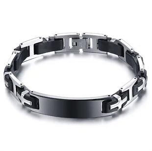 Silicon Herrenarmband aus Edelstahl und schwarzem Silikon – 20,5 cm