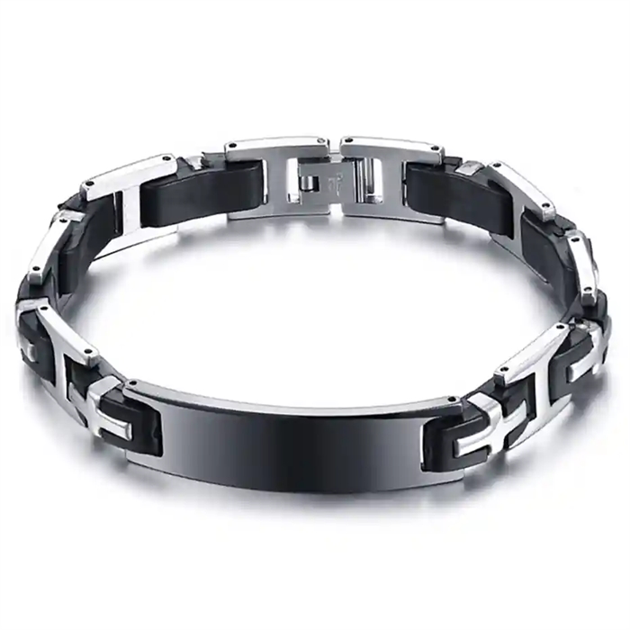 Silicon Herrenarmband aus Edelstahl und schwarzem Silikon – 20,5 cm