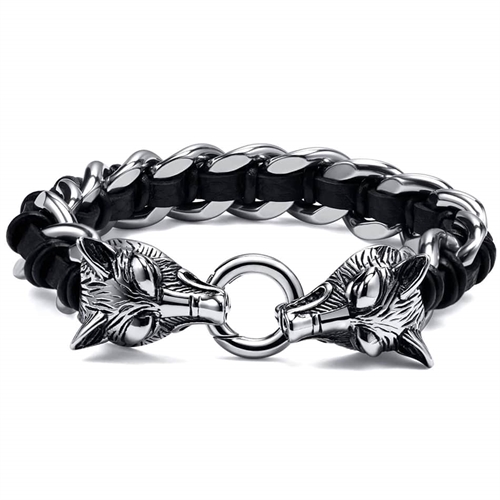 Armband Stahl Wolfskopf 