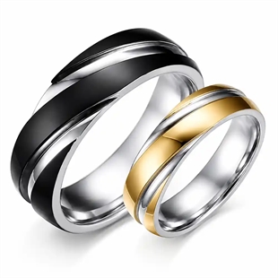 Schwarz & Gold Paarung / Verlobungsring aus Edelstahl